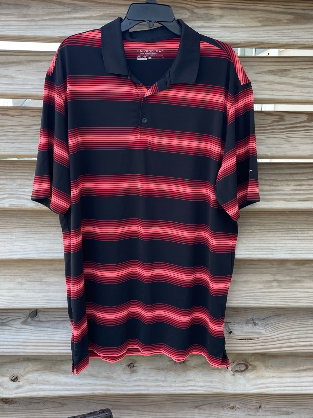 Nike Golf Dri Fit black red pink stripe polo shirt Men XL EUC